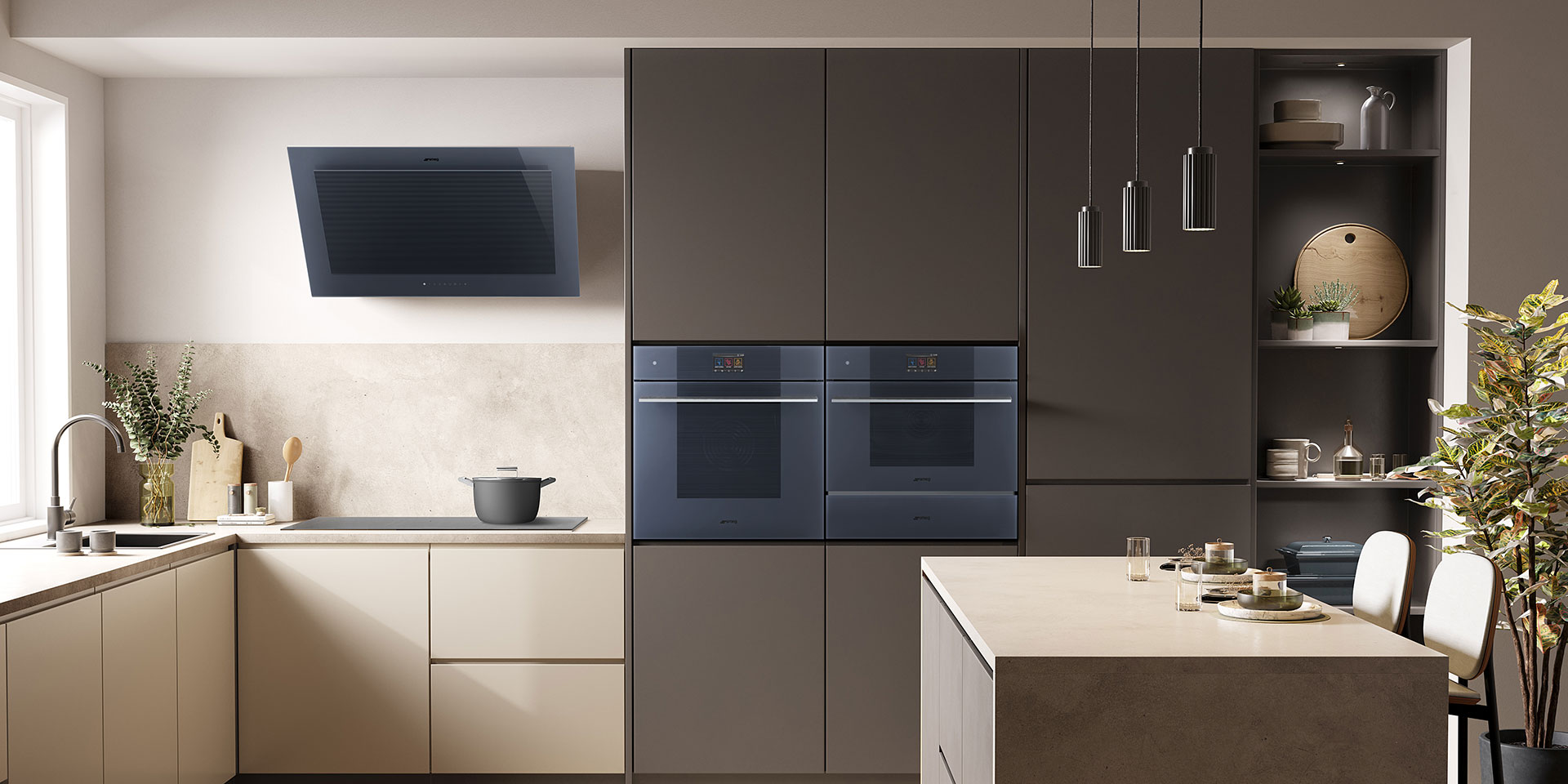 SMEG appliances in a contemporary Neptune Grey kitchen